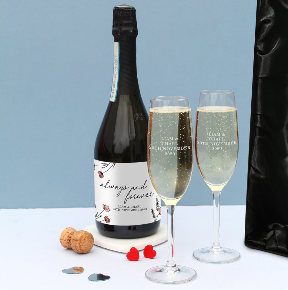 Always & Forever Prosecco Set in Silk Lined Box