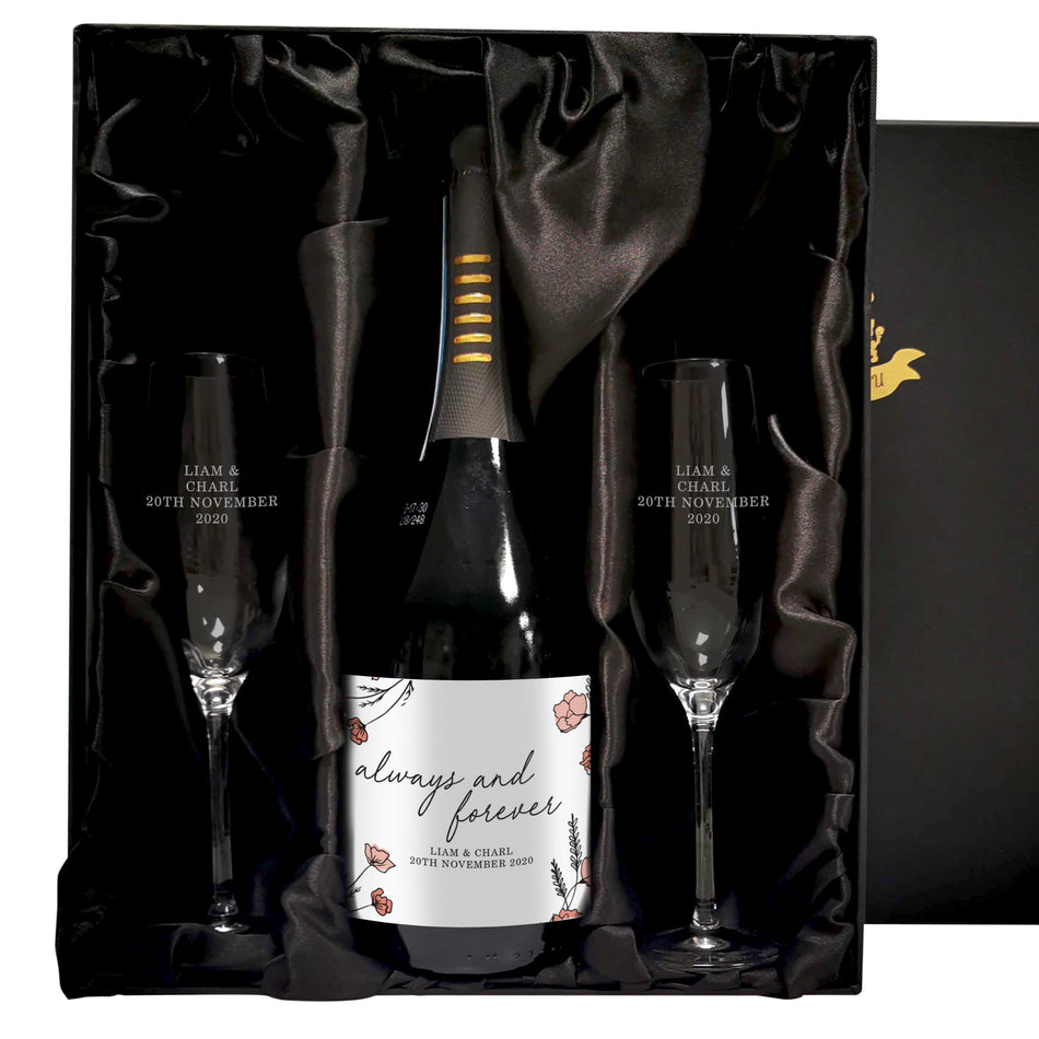 Always & Forever Prosecco Set in Silk Lined Box