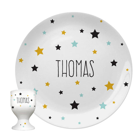 Personalised Star Bone China Plate and Egg Cup