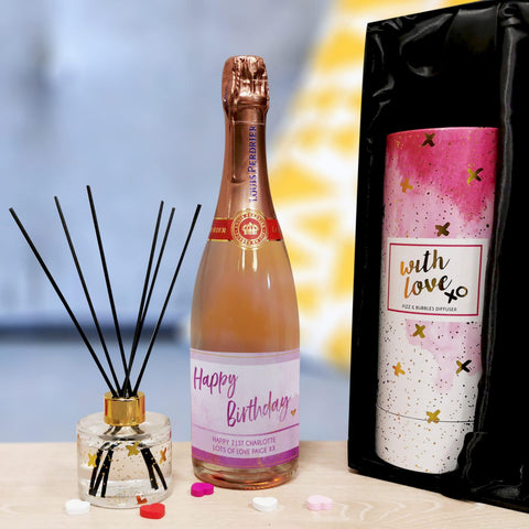 Personalised Happy Birthday Sparkling Rosé & Reed Diffuser Gift Set