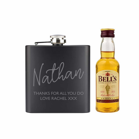 Black Hip Flask and Miniature Bells