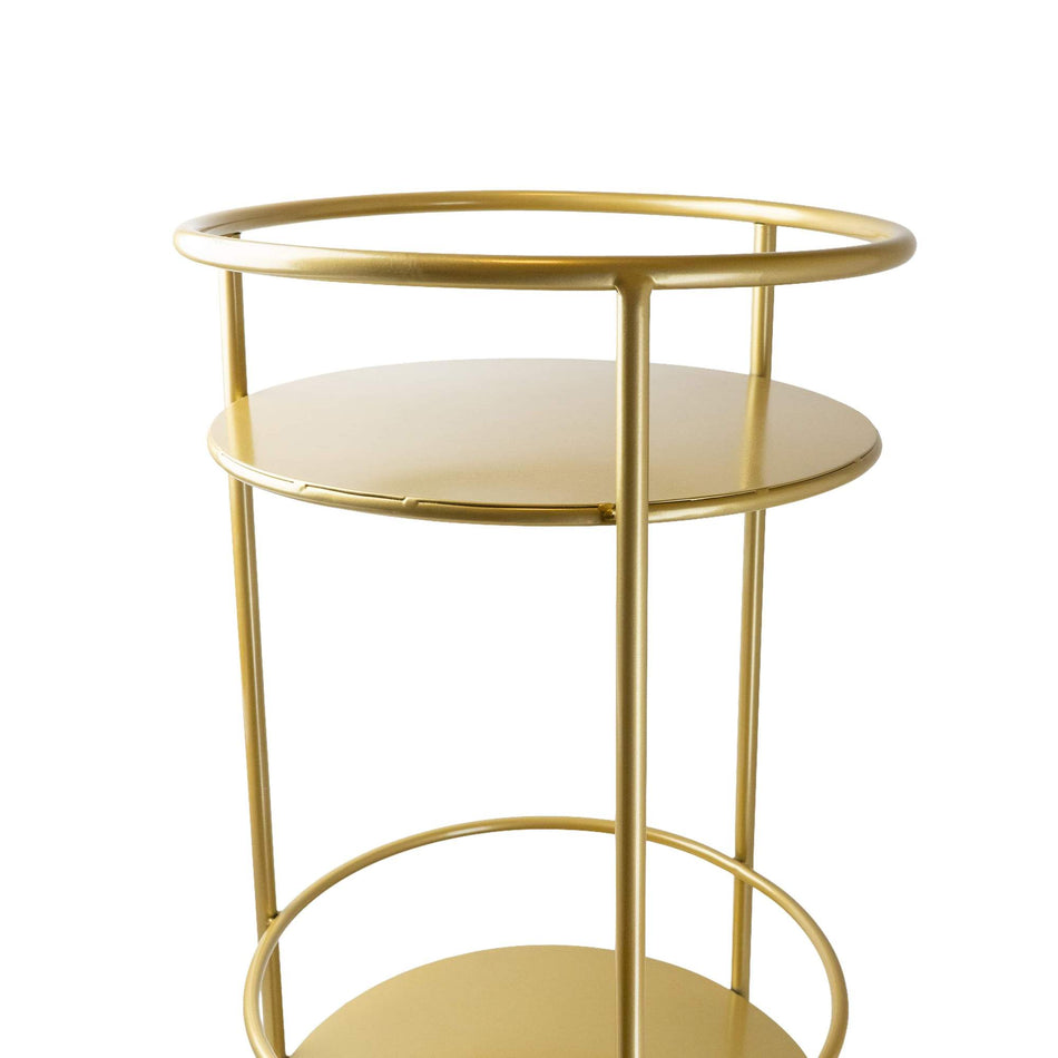 Round Metal Gold Trolley with Two Shelves