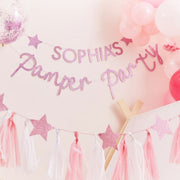 PINK GLITTER PERSONALISED PAMPER PARTY BANNER