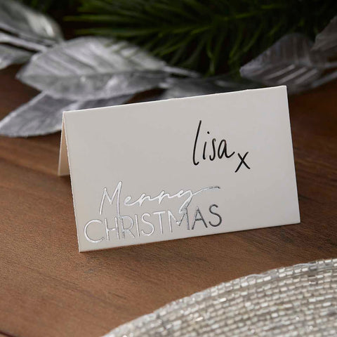 SILVER FOIL CHRISTMAS PLACE CARDS  SET OF 10