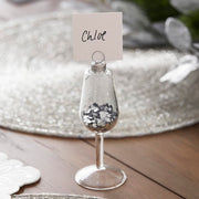 WINE GLASS WITH SILVER GLITTER PLACE CARD HOLDER SET OF 4