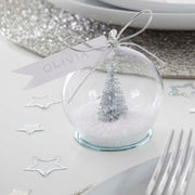 SILVER TREE SNOW GLOBE PLACE CARDS SET OF 4