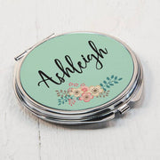 Green Flower Round Compact Mirror