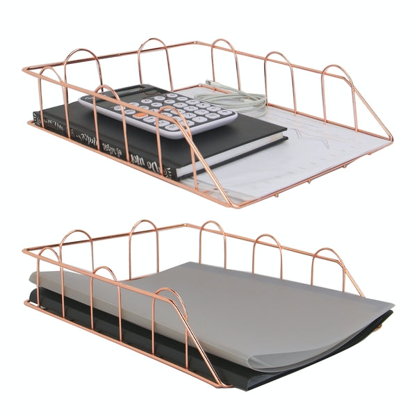 Set of 2 Rose Gold A4 Wire Filing Trays